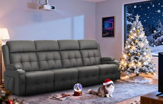 Loveseat Recliner Sofa, Home Theater Seating with Massage, 4 Seat Reclining Loveseats with USB, Wall Hugger RV Couch Movie Theater Chairs, RV Furniture Sofas with USB, Cup Holders for Gaming Room