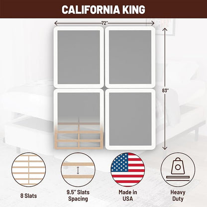 Treaton, 8-Inch Sturdy Wood Box Spring for Mattress Support - Durable and Fully Assembled, Natural Wood Foundation for California King(Fold), White
