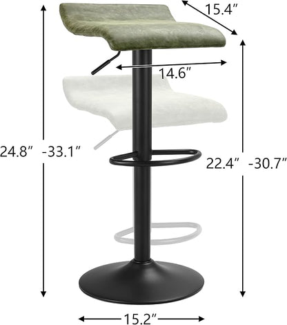 Finnhomy Bar Stools Set of 2 Counter Height, Swivel Barstools with Footrest and Backless, Height Adjustable Modern Bar stools for Kitchen, Vintage Leather, Retro Green