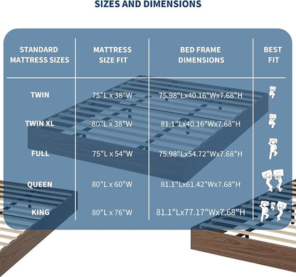 King Size Solid Wood Platform Bed, Modern Minimalist Floor-Standing Design with Robust Wooden Slats | Noise-Free, Space-Saving, No Box Spring Required | Easy Assembly for Luxurious Mast
