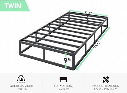 QEROMY 9 Inch High Profile Box Spring, Sturdy Metal Frame Mattress Foundation, Easy Assembly, Quiet & Noise-Free, Twin Size