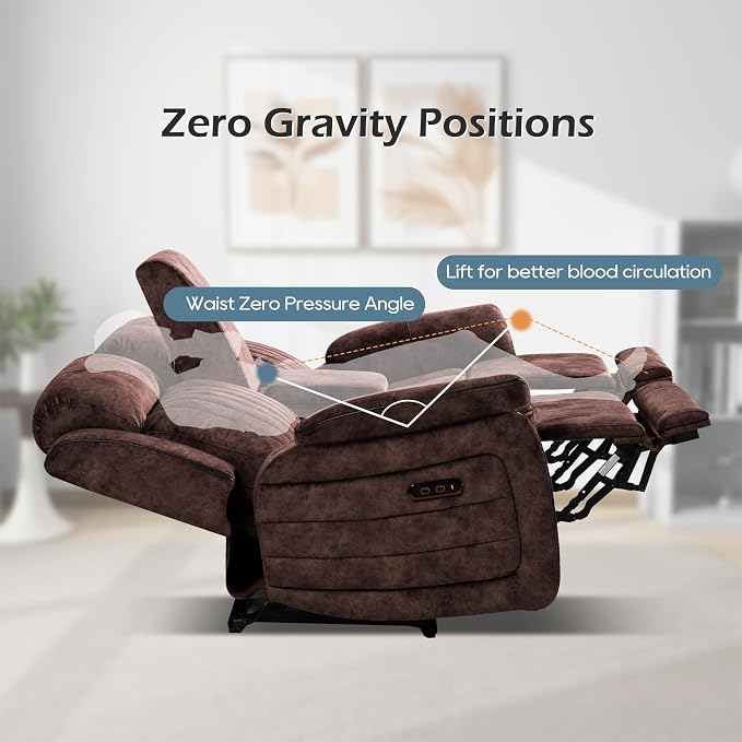 Power Zero Gravity Reclining Loveseat with Adjustable Headrest, Double Reclining Loveseat with Console, Power Loveseat Recliner with USB & Type-C Ports for Living Room (Brown)