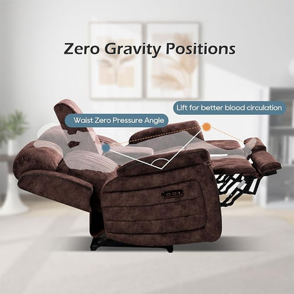 Power Zero Gravity Reclining Loveseat with Adjustable Headrest, Double Reclining Loveseat with Console, Power Loveseat Recliner with USB & Type-C Ports for Living Room (Brown)