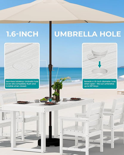 SERWALL HDPE Outdoor Dining Set for 6, 67'' Patio Table and Chairs Set | with Armchair Seat