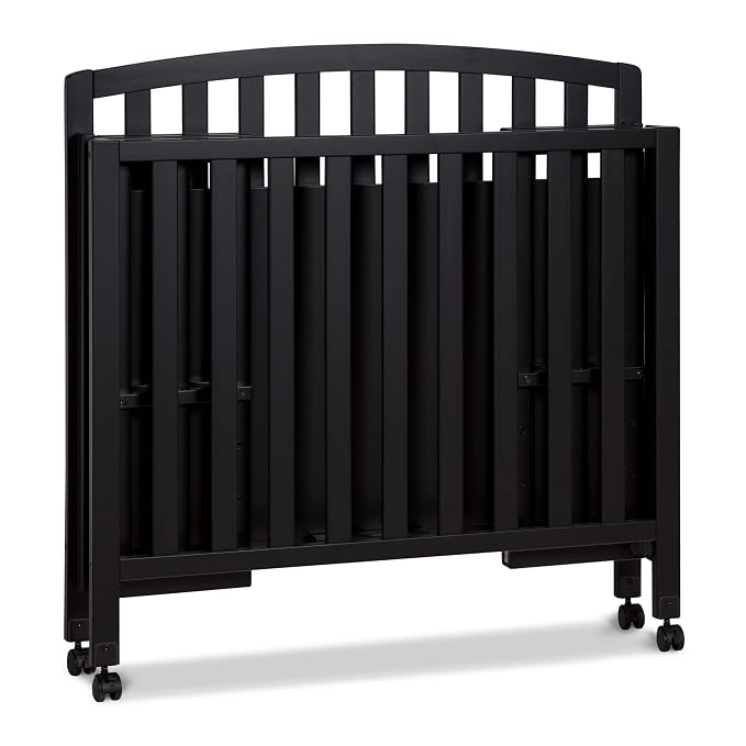 Davinci Dylan 3-in-1 Convertible Portable Mini Crib, Ebony | GREENGUARD Gold Certified - Folding Baby Crib With Wheels, 4 Adjustable Mattress Heights, Conversion Kit Sold Separately