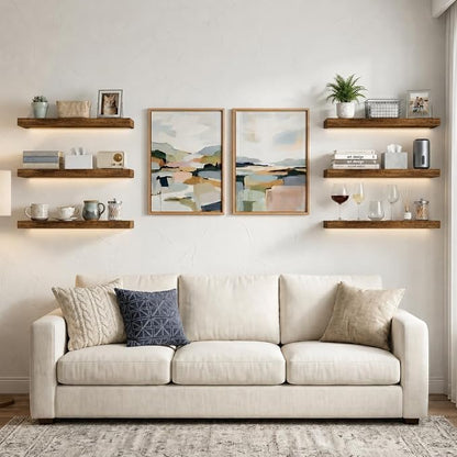 Floating Shelves for Wall, 16 inch Set of 3 Bathroom Shelf Bedroom Kitchen Living Room Hanging Book Shelves Small Farmhouse Decor, Rustic Brown