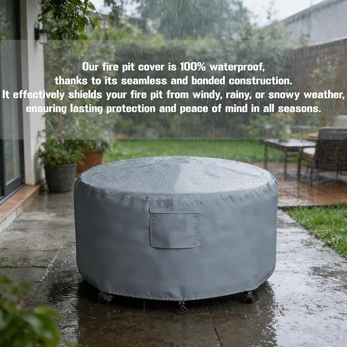 Chinchilla Heavy Duty 36 Inch Round Fire Pit Cover - 100% Waterproof & Weatherproof 600D Oxford Fabric, Durable All-Season Protection for 33/34/35/36 Inch Propane Fire Pits and Tables