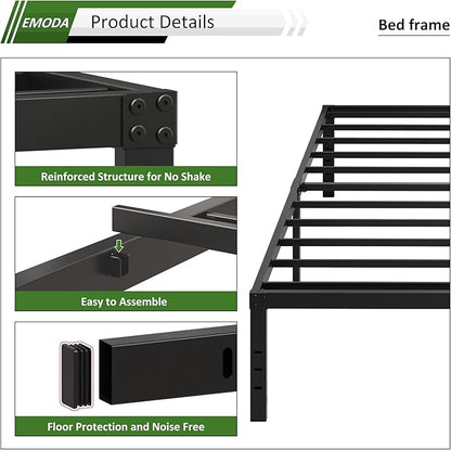 EMODA Full Size Bed Frame 16 Inch Heavy Duty Metal Platform Beds No Box Spring Needed with Sturdy Steel Slats Mattress Foundation, Easy Assembly, Noise Free, Black