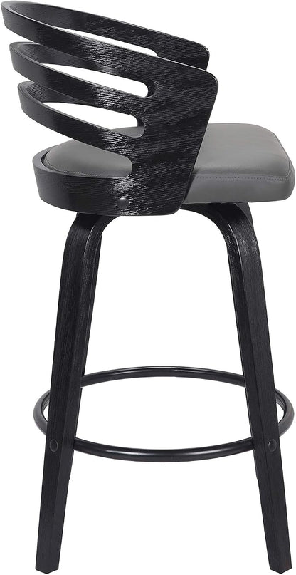 Armen Living Jayden Modern 26" Seat Height Swivel Grey Faux Leather and Black Wood Bar Stool for Kitchen Island Counter