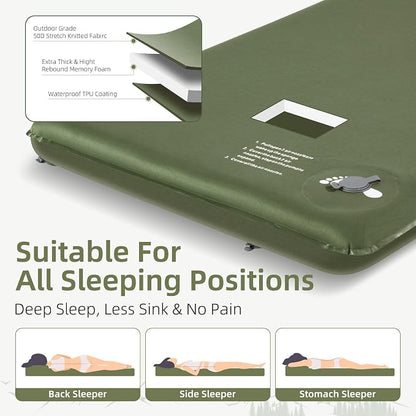 Wevelel Memory Sleeping Pad, 3.1" Ultra-Thick Foam Sleeping Mats for Camping, Easy Inflate&Deflate,9.5 R-Value Insulated Camping Mattress Pad with Pillow, for Car Travel Tent