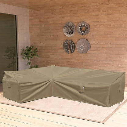 Heavy Duty Outdoor Sectional Sofa Cover, Waterproof 600D Patio Sectional Couch Covers, Lawn Patio Furniture Cover (Desert Khaki, 100"x130"(L-Shaped-Left Facing))