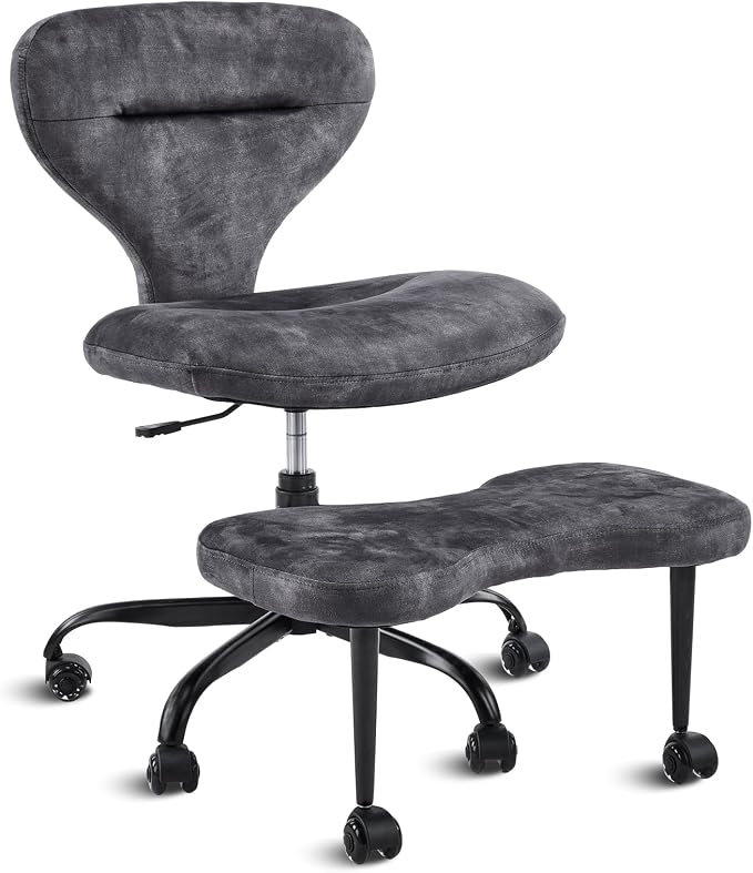 YFO Ergonomic Cross Legged Office Chair and ADHD Meditation Chair with Silent Wheels for Home Office Desk Chair and Yoga, Wider Backrest Support and Storage Pockets Design, Velvet Fabric, Grey