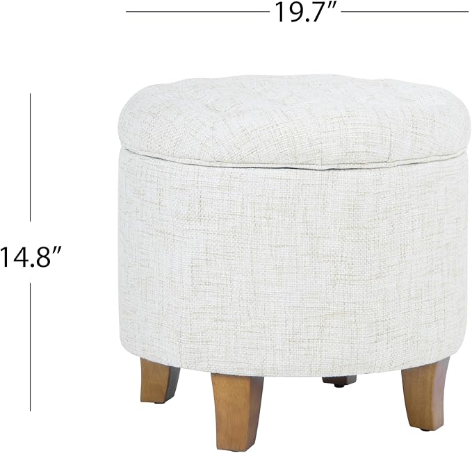 HomePop 19" Button Tufted Round Storage Ottoman - Cream Textured Solid