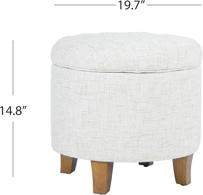 HomePop 19" Button Tufted Round Storage Ottoman - Cream Textured Solid