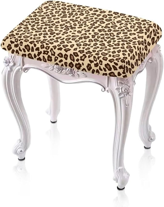 Bar Stool Rectangle Seat Covers Brown Leopard Print Bar Stool Chair Cover Set of 2 Stretch Stool Covers Rectangular Washable Soft Stool Slipcover Bar Chair Cover with Elastic Band