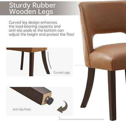 VKNOW Modern Dining Chairs Set of 4 with Rubberwood Legs, Brown | Faux Leather, Curved Back, For family, Kitchen Dining Room Restaurant Reception Room, No wobble, 80% pre-installed