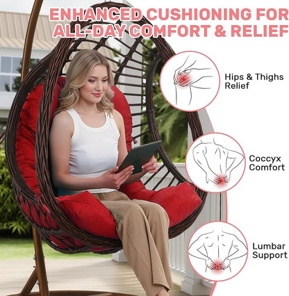 idee-home Egg Chair Cushion Replacement, Hanging Chair Cushion Outdoor | Cushions with Waterproof Cover for Wicker Patio Hammock Swing, Red (Swing Not Included)