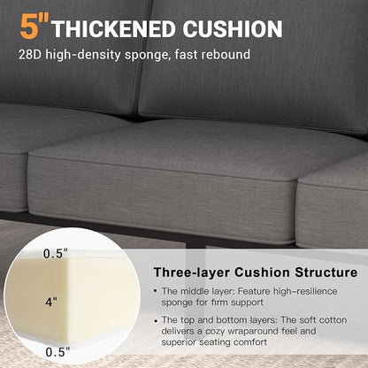 Outdoor Couch 3-Seat All-Weather Metal Outdoor Sofa Wite Outdoor Coffee Table (Black/Dark Grey, 3-Seat Sofa+ Coffee Table)