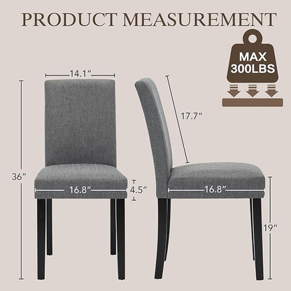 LSSBOUGHT Modern Dining Chair Set of 2 Urban Style Linen Kicthen Chairs with Solid Wood Legs for Dining Room and Restaurant(Gray)