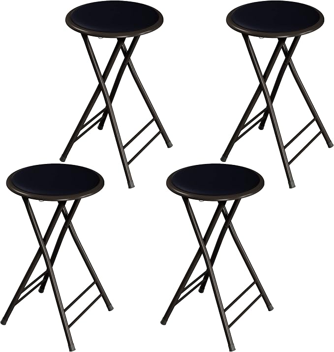 Lavish Home Folding Stool - Set of 4 Counter Height Bar Stools – 24-Inch Backless Folding Chairs with 225lb Capacity for Kitchen, Rec Room, or Game Room (Black)