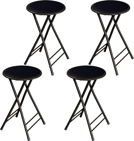Lavish Home Folding Stool - Set of 4 Counter Height Bar Stools – 24-Inch Backless Folding Chairs with 225lb Capacity for Kitchen, Rec Room, or Game Room (Black)