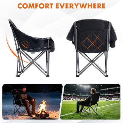 EMERIT Oversized Padded Camping Chairs, Heavy Duty 450 LBS Capacity Outdoor Folding Quad Chair with Cup Holder, Portable for Camping, Tailgating, Sports, Backyard & Patio, Black