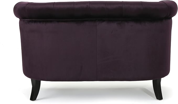 Christopher Knight Home GDFStudio Melaina Tufted Chesterfield Velvet Loveseat with Scrolled Arms, BlackBerry and Dark Brown