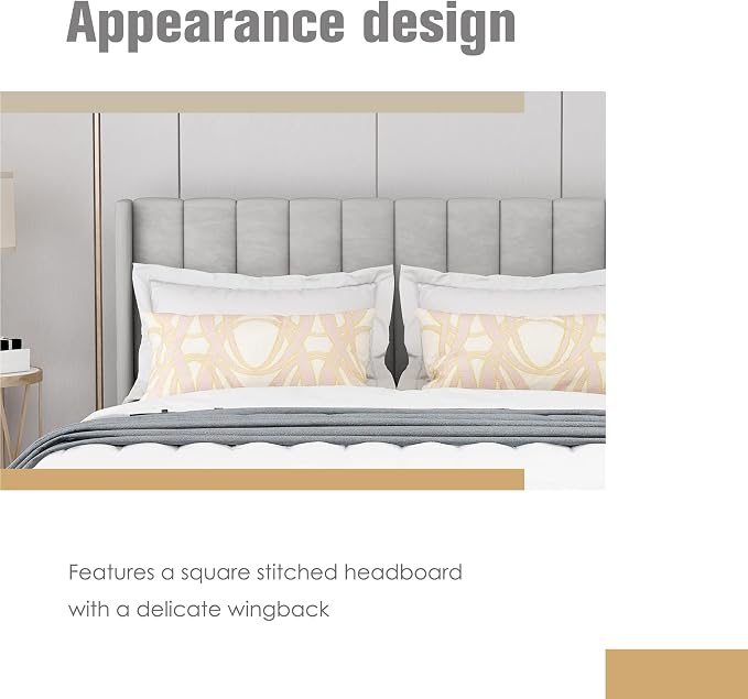AGARTT Upholstered Platform Bed Frame Queen Size with Headboard and Footboard/Wooden Slats Support/No Box Spring Needed/Easy Assembly,Light Grey Linen