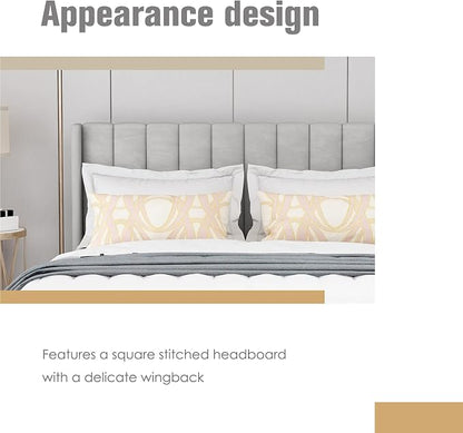 AGARTT Upholstered Platform Bed Frame Queen Size with Headboard and Footboard/Wooden Slats Support/No Box Spring Needed/Easy Assembly,Light Grey Linen
