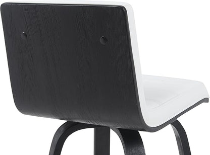 Vienna Modern Swivel Bar Height Stool with Snow White Faux Leather Seat and Black Brushed Wood Frame Set of 4