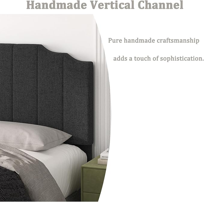 Befurtori Queen Size Headboard Only, Linen Wall Mounted Headboard Queen/Full Size for Adjustable Bed, Modern Vertical Channel Design with Curved Tufted Upholstered Head Board, Dark Gray