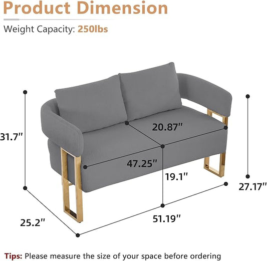 YISHENG Loveseat Sofa and 2 Accent Chairs Comfy Sofa Modern Accent Chairs for Living Room with Golden Legs Teddy Upholstered Reading Armchairs no Wheels for Reception Room//Bedroom/Lounge/Office,Grey