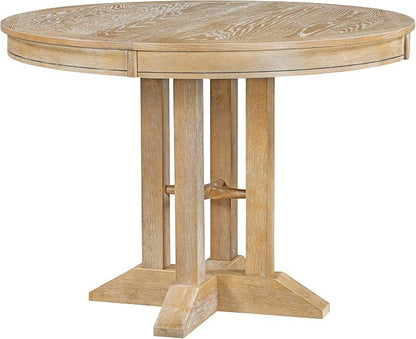 LUMISOL 42"-58" Extendable Round Dining Table for 4-6, Farmhouse Oval Kitchen Table with Removable Leaf for Kitchen, Dining Table, Small Space, Natural