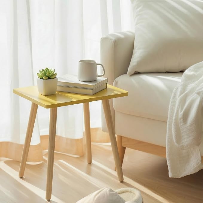 FORAOFUR Side Table, Small End Table Accent Living Room Bedroom Balcony Office, Modern Bedside Home Decor, Easy Assembly, (Yellow, 15.75D x 11.8W 16.54H in) | Yellow wood, modern rectangular, fits living/bedroom/balcony, compact, versatile, sturdy nigh...