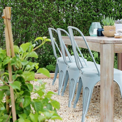 Devoko Metal Indoor-Outdoor Chairs Distressed Style Kitchen Dining Chairs Stackable Side Chair with Back Set of 4 (Blue)