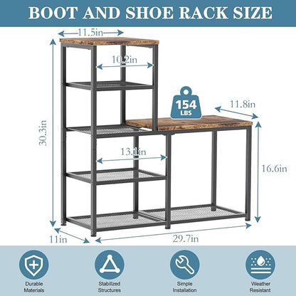 Shoe Rack Bench for Entryway,Free Standing Shoe Storage Organizer for Front Door Entrance,4-Tier Boot Rack Holder Shelf for Closet with Seat,Sturdy Shoe Shelves for High Heels(Brown)