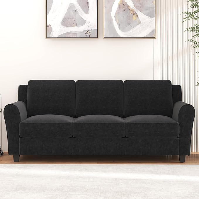 Bonzy Home 80.7" Black Couch, 3 Seater Sofa for Living Room, Modern Comfy Couches with Thick Cushion for Home Apartment Office