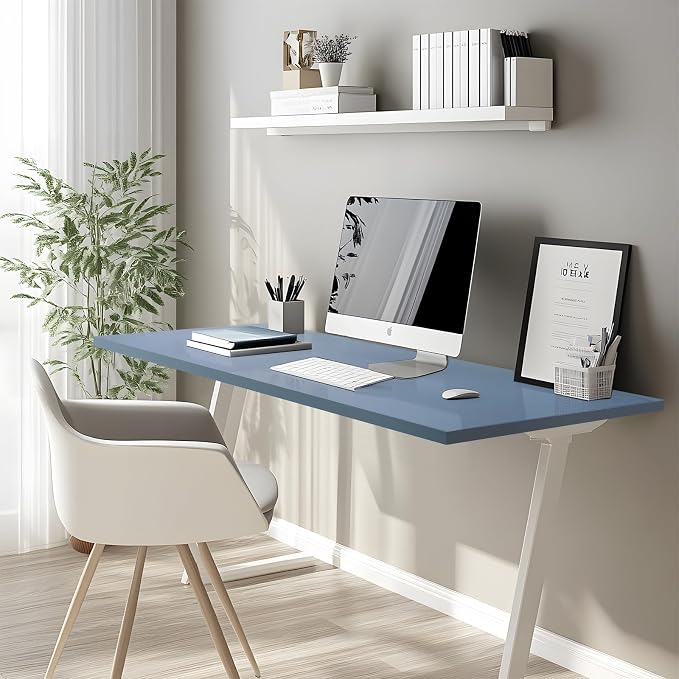 Kaboon Table Top 23.62" D x 59.1" W, Solid One-Piece Desktop, Universal Wood Countertop, Reversible Laminate Top, Double Desks, L-Desk DIY, Home and Commercial,Grayish Blue