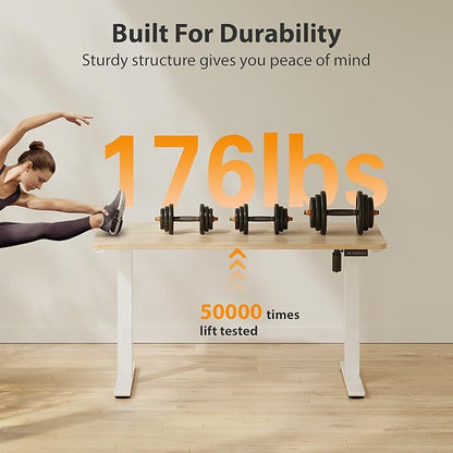Cubiker Standing Desk, 40x24 Inches Sit Stand Home Office Desk, Electric Stand up Desk, Adjustable Desk with Splice Board, White Frame/Maple Top