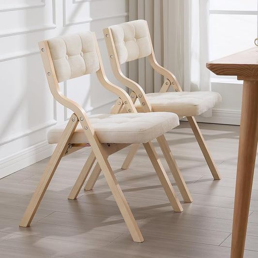 4-Pack Folding Dining Chairs with Cushion,Padded Foldable Dining Chairs,Portable Wooden Folding Chairs with Tufted Buttons Seat for Dining Rooms Kitchen Wedding and Party Indoor Beige