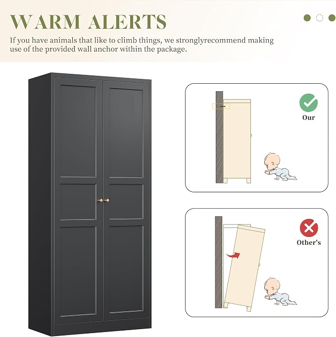 RAVIGIN Metal Storage Cabinet,71" H Pantry Cabinet with 2 Doors and 5 Adjustable Shelves,6 Tier Tall Kitchen Storage Cabinets for Kitchen,Pantry,Living/Study/Laundry Room(Black)