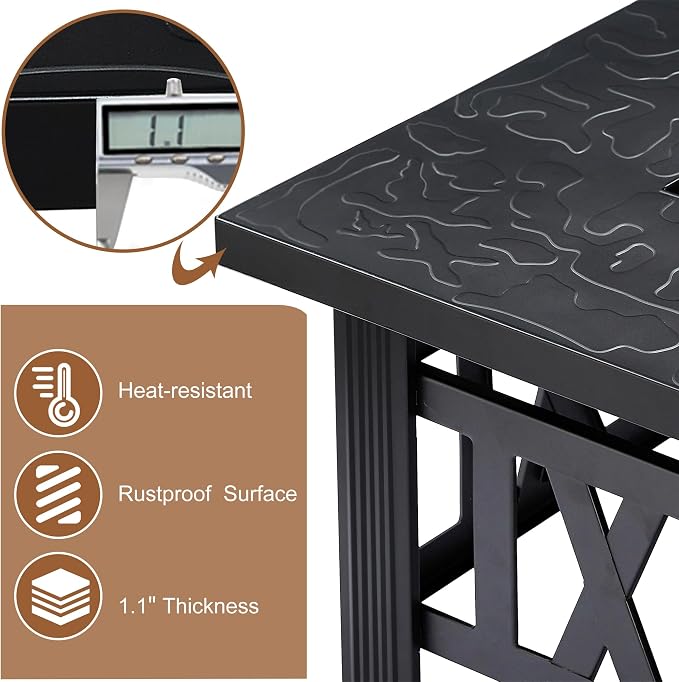 VECELO Propane Fire Pit, 30 Inch Outdoor Gas Fire Table, 50,000 BTU Square Firepit with Lid and Lava Rock, Adjustable Flame Steel Fire Table for Outdoor, Patio, Backyard, Party, Black