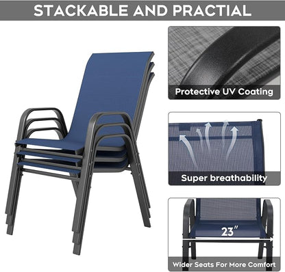 Outdoor Dining Set for 4,5pcs Patio Table and Chairs Set with Adjustable Umbrella Hole,37.8”x37.8” Square Metal Outdoor Table and Stackable Patio Chair for Yard, Garden, Porch