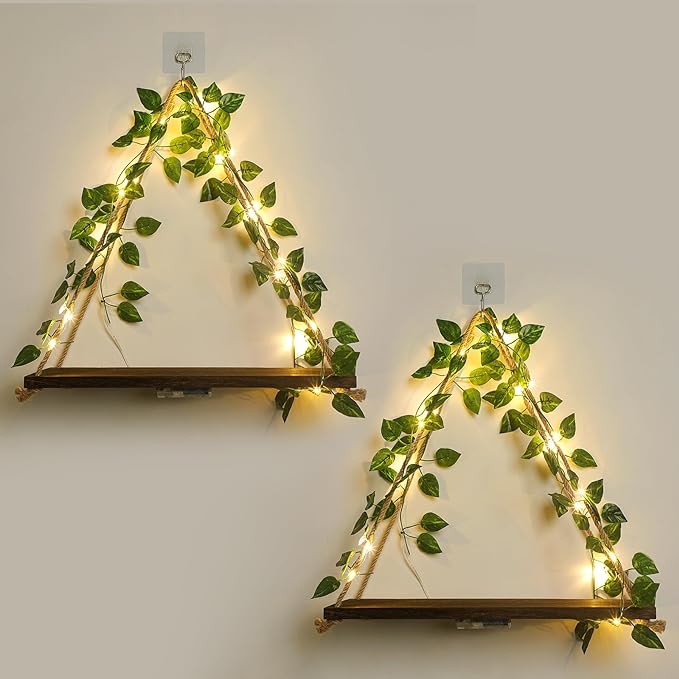 JOPSTDI Floating Shelves for Wall, Plant Wall Decor, Hanging Shelf, Cottage Core Decor, Room Decor Aesthetic, Trinket Shelf, Two-Piece Set, No Drilling