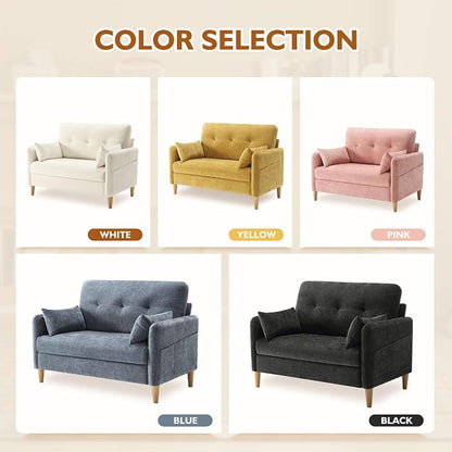 Urhanherry 47" Small Sofa Couch, Soft Chenille loveseat Mini Couch with Throw Pillow and Removable Cushion Cover for Small Spaces, Bedroom, Apartment, Dorm, Office, Living Room(Beige)