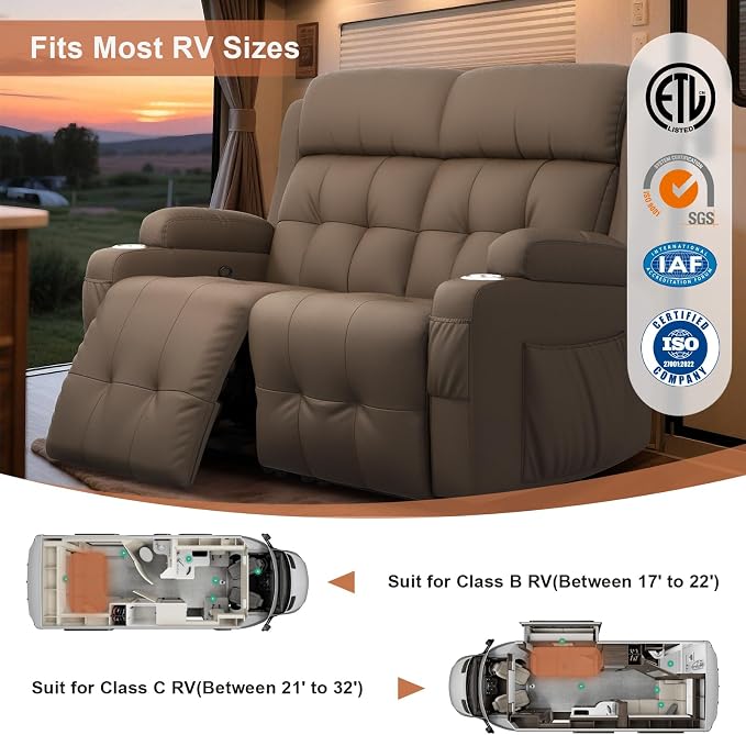 Loveseat Recliner Sofa, Home Theater Seating with Massage, Reclining Loveseats with Console, Wall Hugger RV Couch Movie Theater Chairs, RV Furniture Sofas with USB, Cup Holders, Drawer for Gaming Room