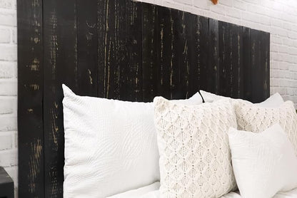 Barn Walls Black Headboard, Rustic Design Weathered, Solid Wood Headboard, Floating Panels, Wall Mount, Adjustable Height, Easy Assembly, King Size