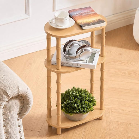 Narrow Side Table with Storage, 3-Tier End Table Skinny Nightstand for Bedroom, Living Room Small Space, Natural