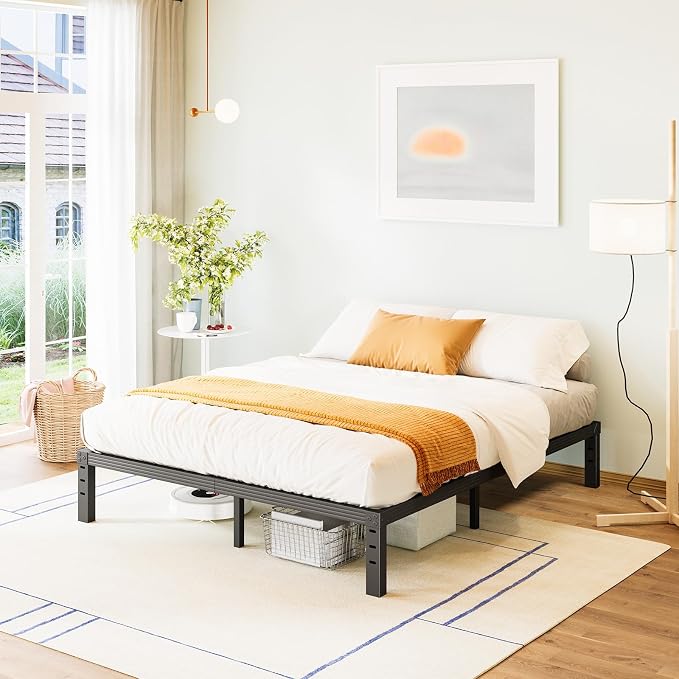FSCHOS Queen Metal Bed Frame, 12 Inch Platform, Heavy Duty, Easy Assembly, No Box Spring Needed, Black