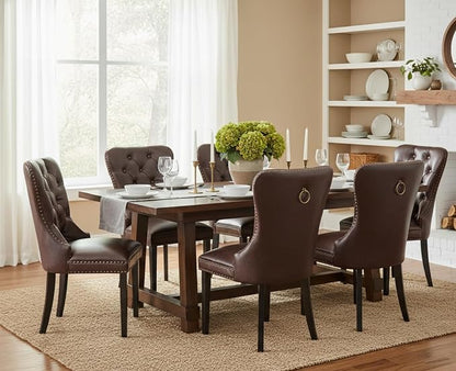 CIMOTA Dark Brown Leather Dining Chairs Set of 4 Mid Century Modern Dining Room Chairs Tufted Upholstered Kitchen Dining Chairs Comfortable Side Chairs with Nailhead Trim/Ring Back (PU Espresso/4PCS)